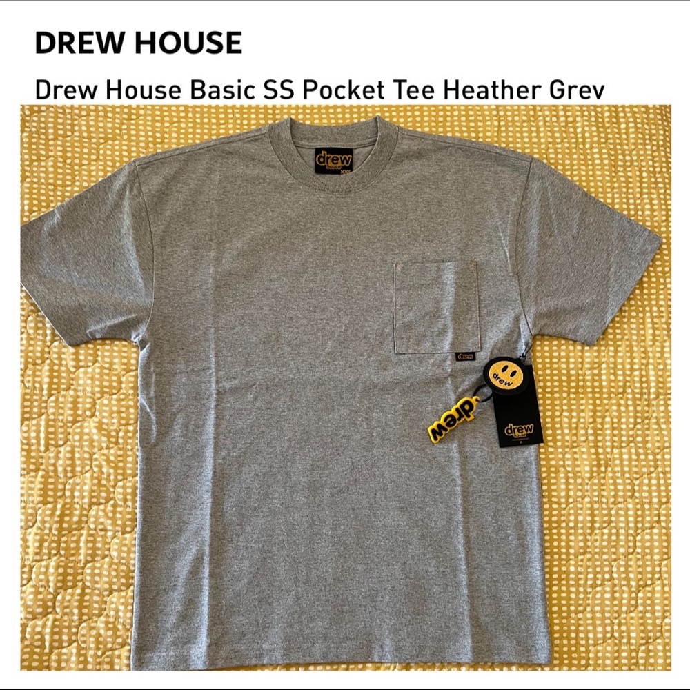 NWT! Drew House Basic SS Pocket Unisex T-Shirt Heather Grey Avail XXS and XS